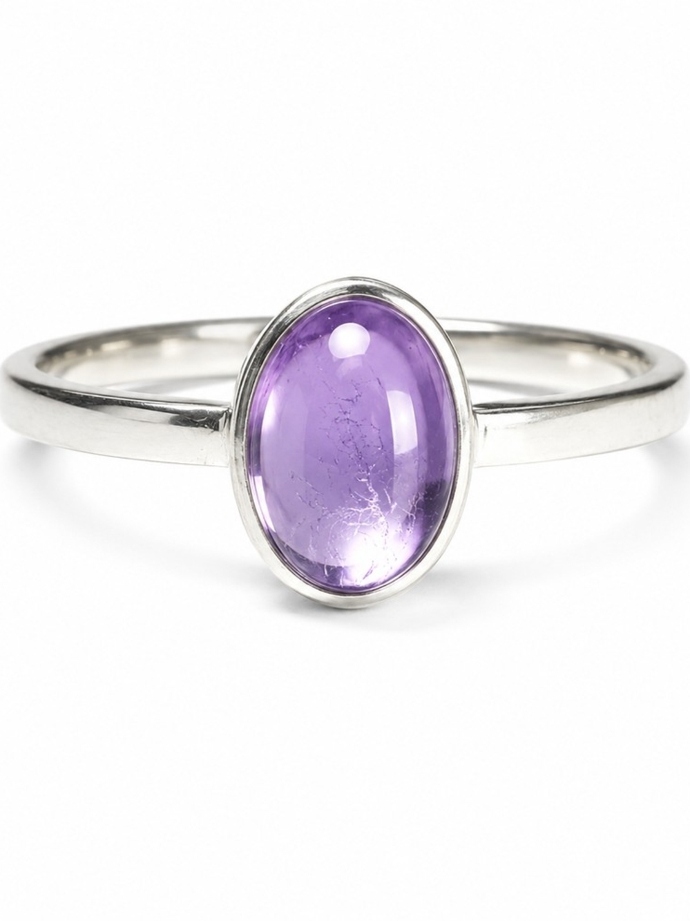 SIZE 5 Sterling Silver Amethyst Cabochon Ring - Purple